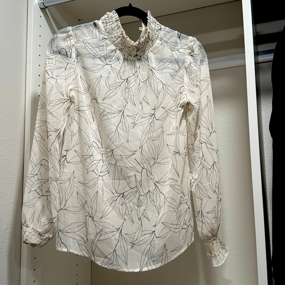 White floral high neck blouse